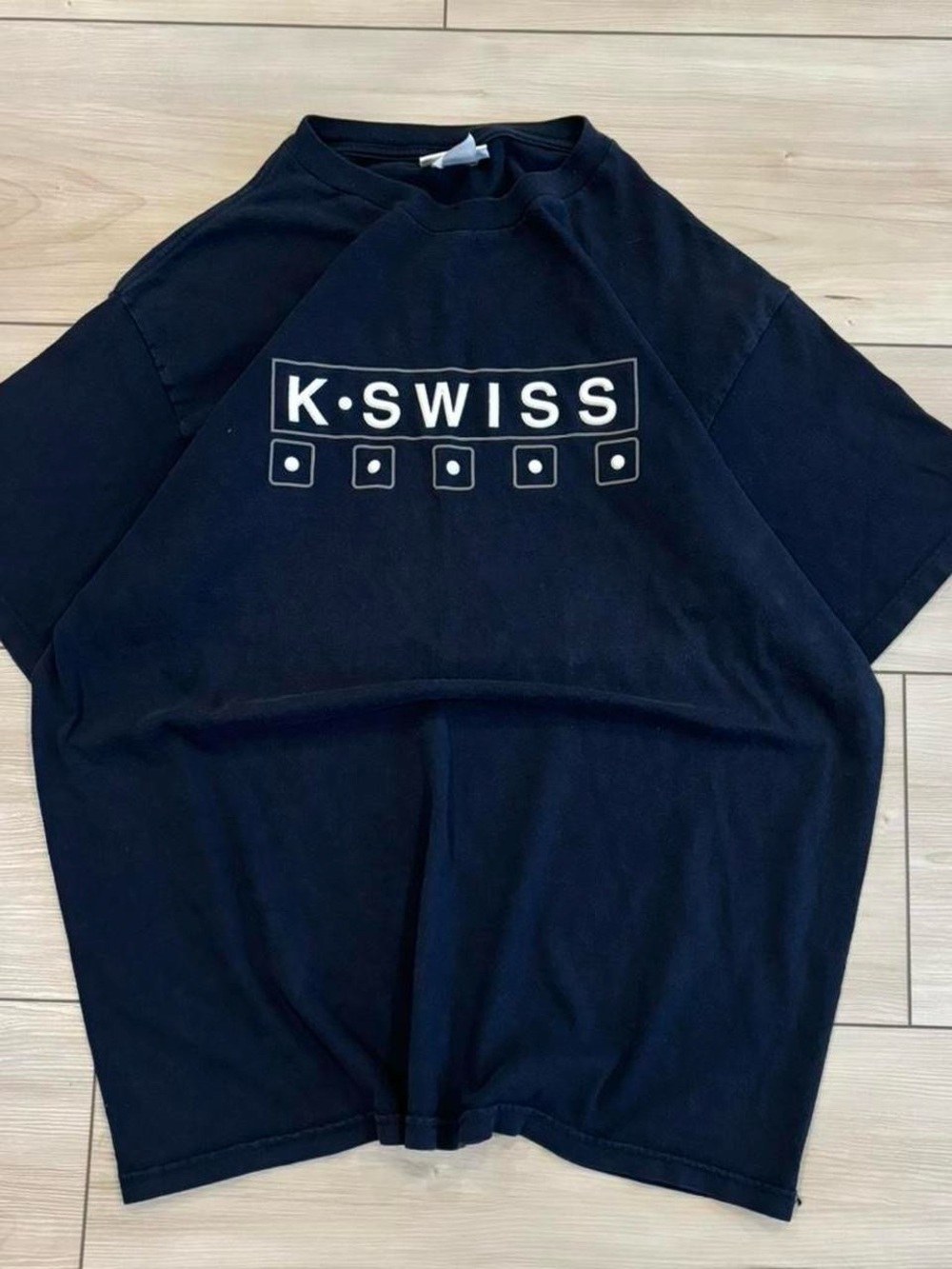 Vintage 90s K-Swiss Apparel tennis sportswear y2k Navy Men’s Tee with White Logo